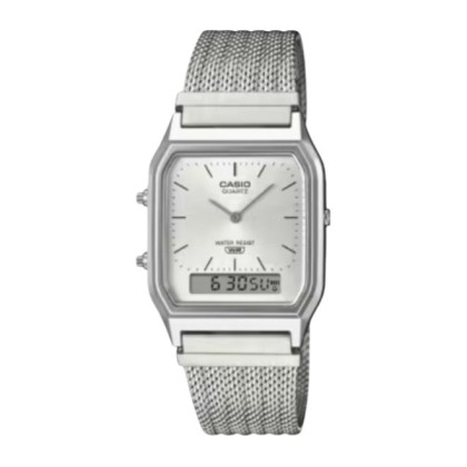 Casio Vintage AQ-230EM-7A Stainless Steel Mesh Band Analog-Digital Unisex Watch